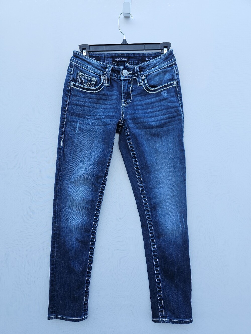 Vigoss Heritage Fit Capri Jeans Size 0 (25" Waist) Dark Wash Thick Stitching - Picture 2 of 15